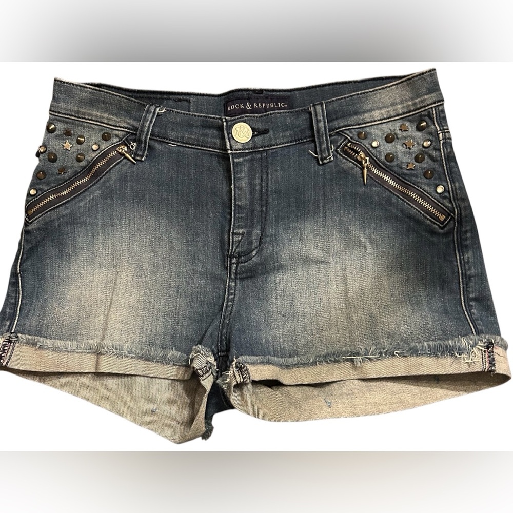 Rock & Republic Blue Studded Jean Shorts  8